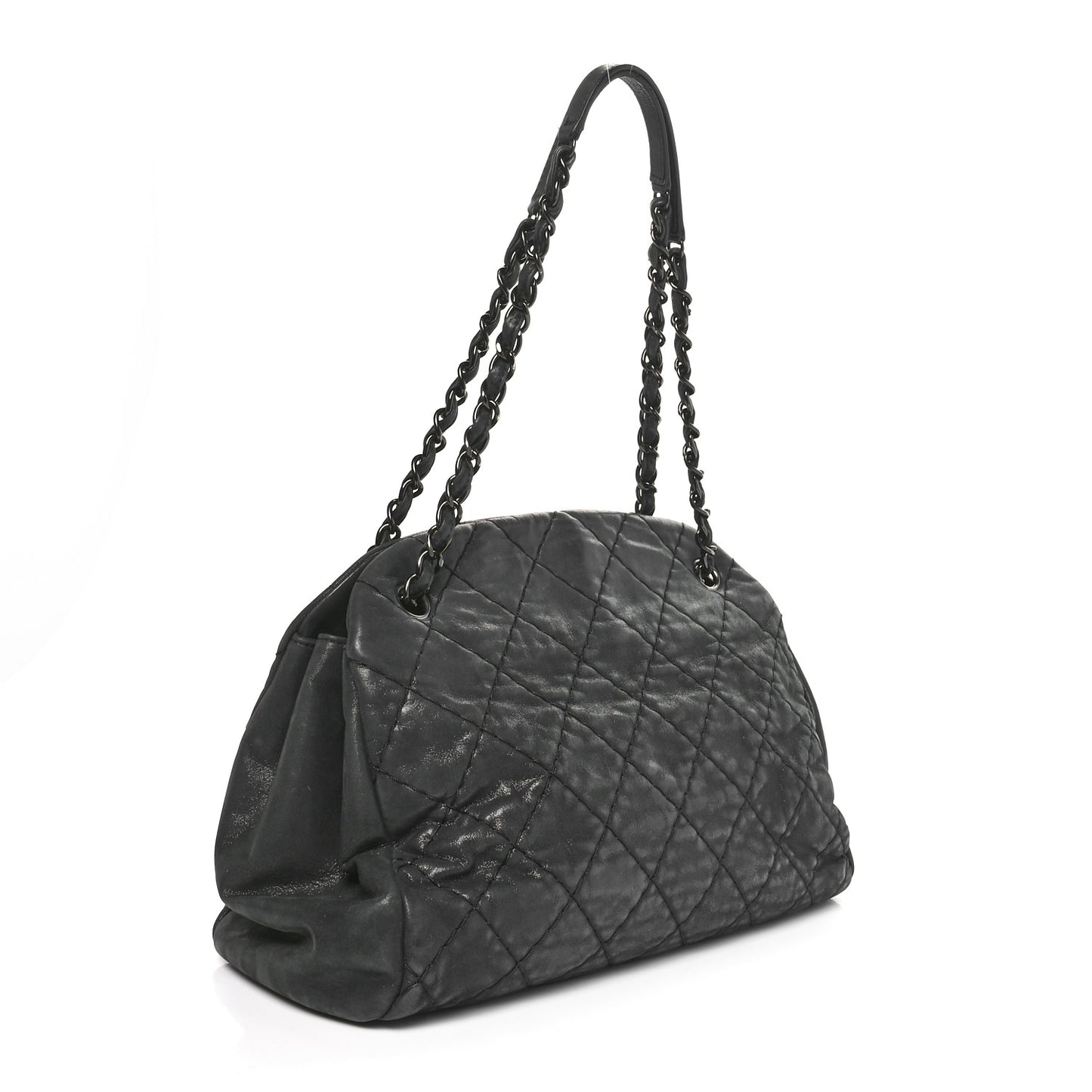 Iridescent Calfskin Large Just Mademoiselle Bowling Bag Black