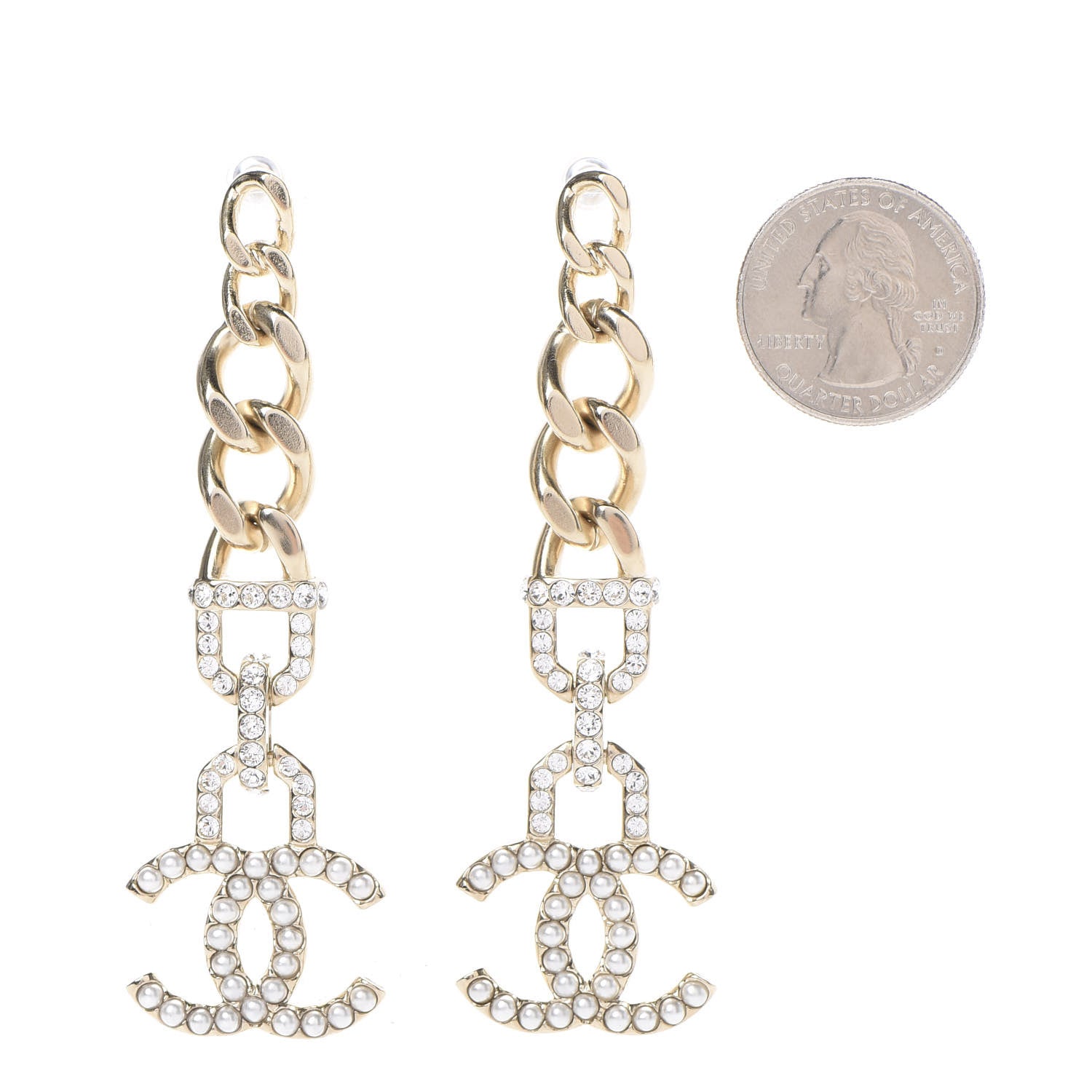 Chanel Metal Crystal CC Vendome CC Dangle Earrings Gold 2 of 5