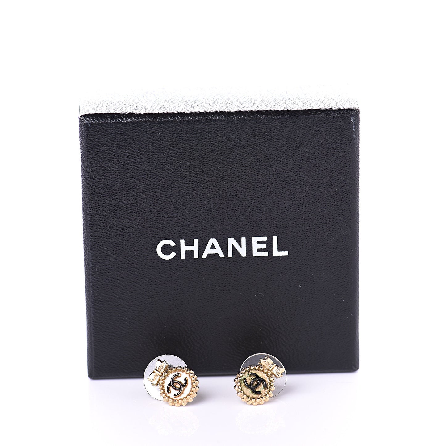 CC Bow Earrings Black Gold