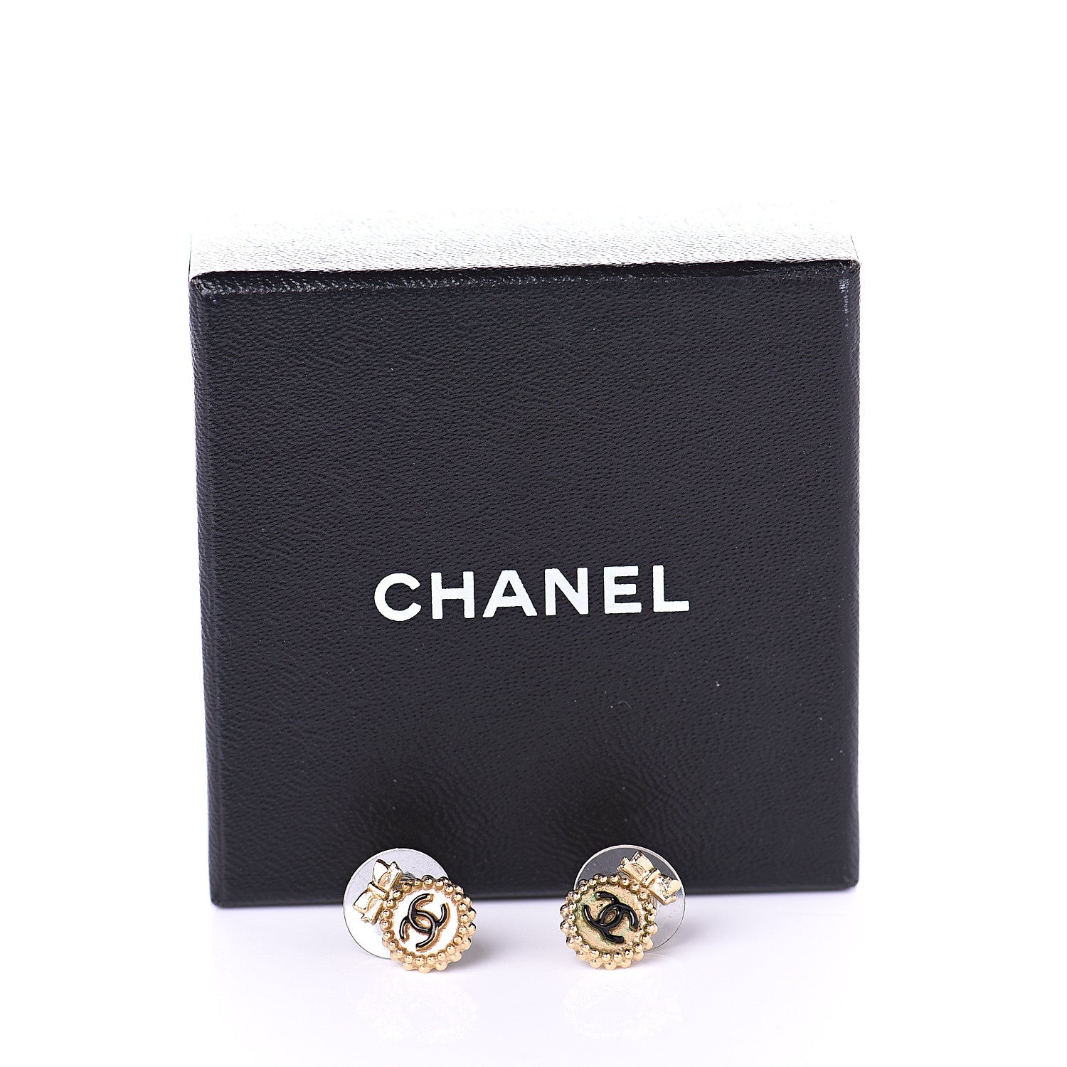 Chanel CC Bow Earrings Black Gold 5 of 5