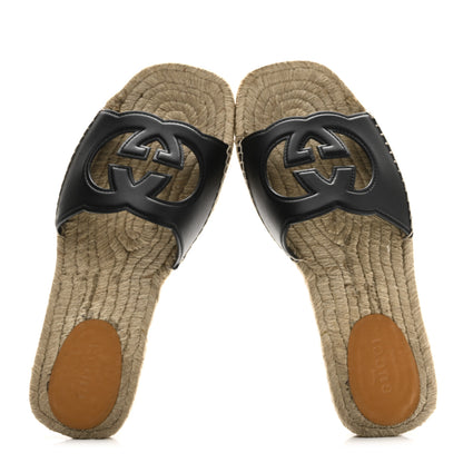 Gucci Cosmos Softy Calfskin Espadrille Mens Interlocking G Cut Out Slide Sandals 10 Black 2 of 10