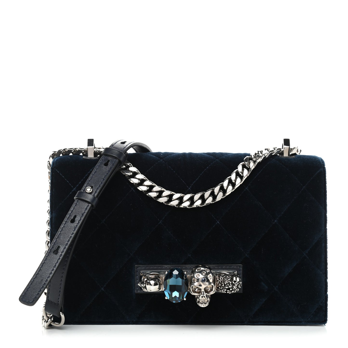 Velvet Quilted Knuckle Duster Shoulder Bag Oltremare Night Blue