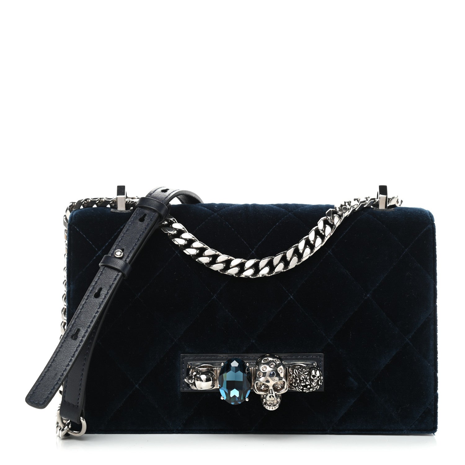 Alexander McQueen Velvet Quilted Knuckle Duster Shoulder Bag Oltremare Night Blue 1 of 8