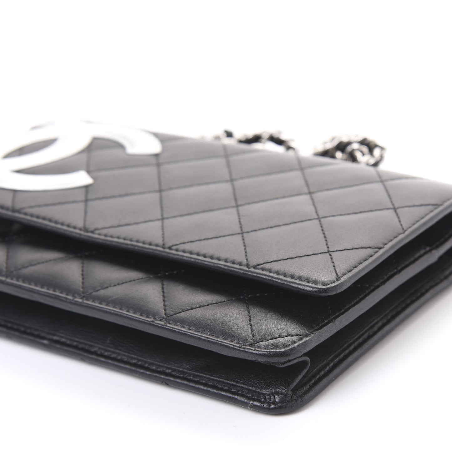 Calfskin Quilted Cambon Wallet On Chain WOC Black
