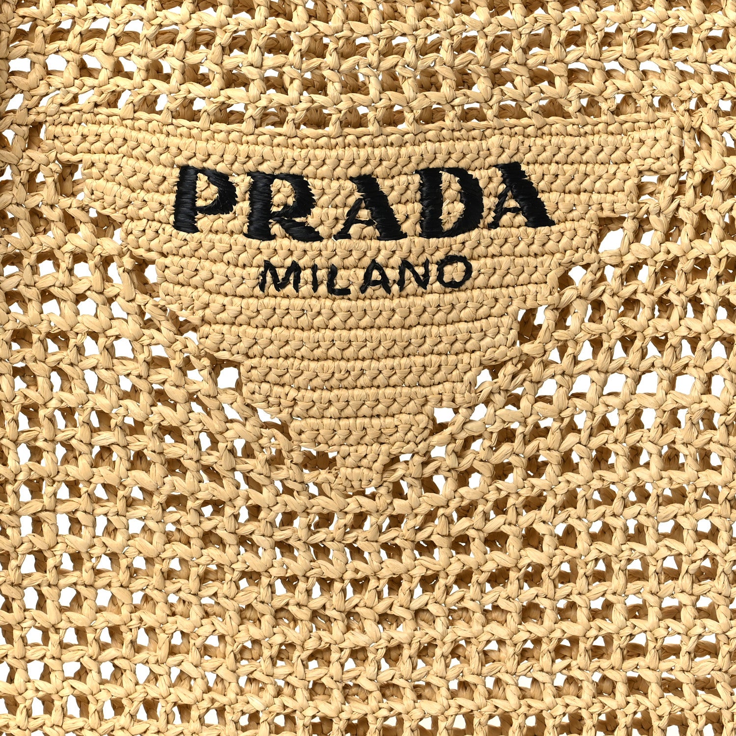 Prada Yarn Raffia Effect Crochet Logo Embroidered Tote Bag Naturale 7 of 9