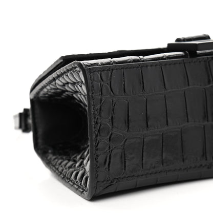 Balenciaga Shiny Calfskin Monochrome Crocodile Embossed Hourglass Top Handle Bag XS Black 9 of 10