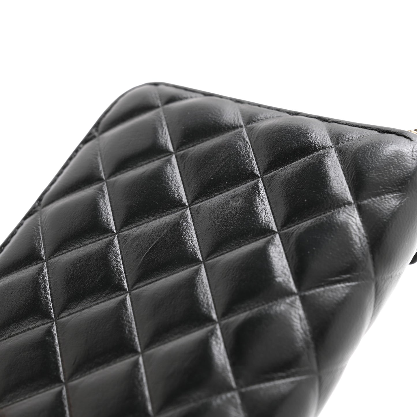 Lambskin Quilted Diamond Zip Around Wallet Black