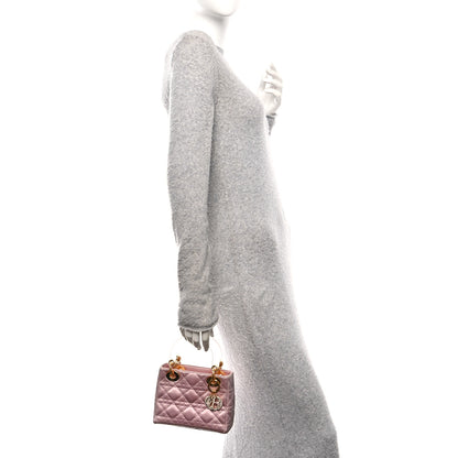 Christian Dior Satin Swarovski Crystal Acrylic PVC Cannage Mini Lady Dior Pink 2 of 15