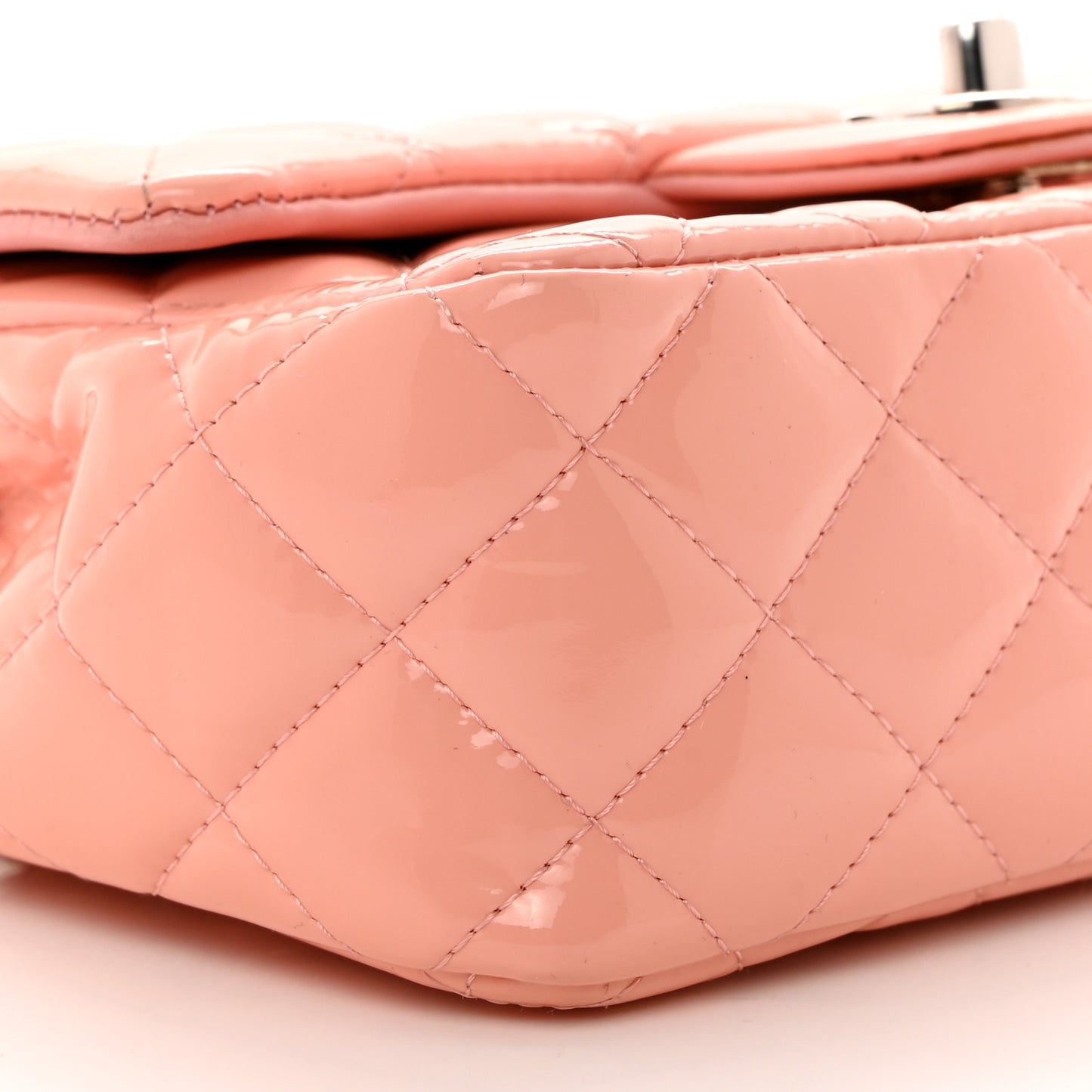 Patent Calfskin Quilted Mini Rectangular Flap Light Pink