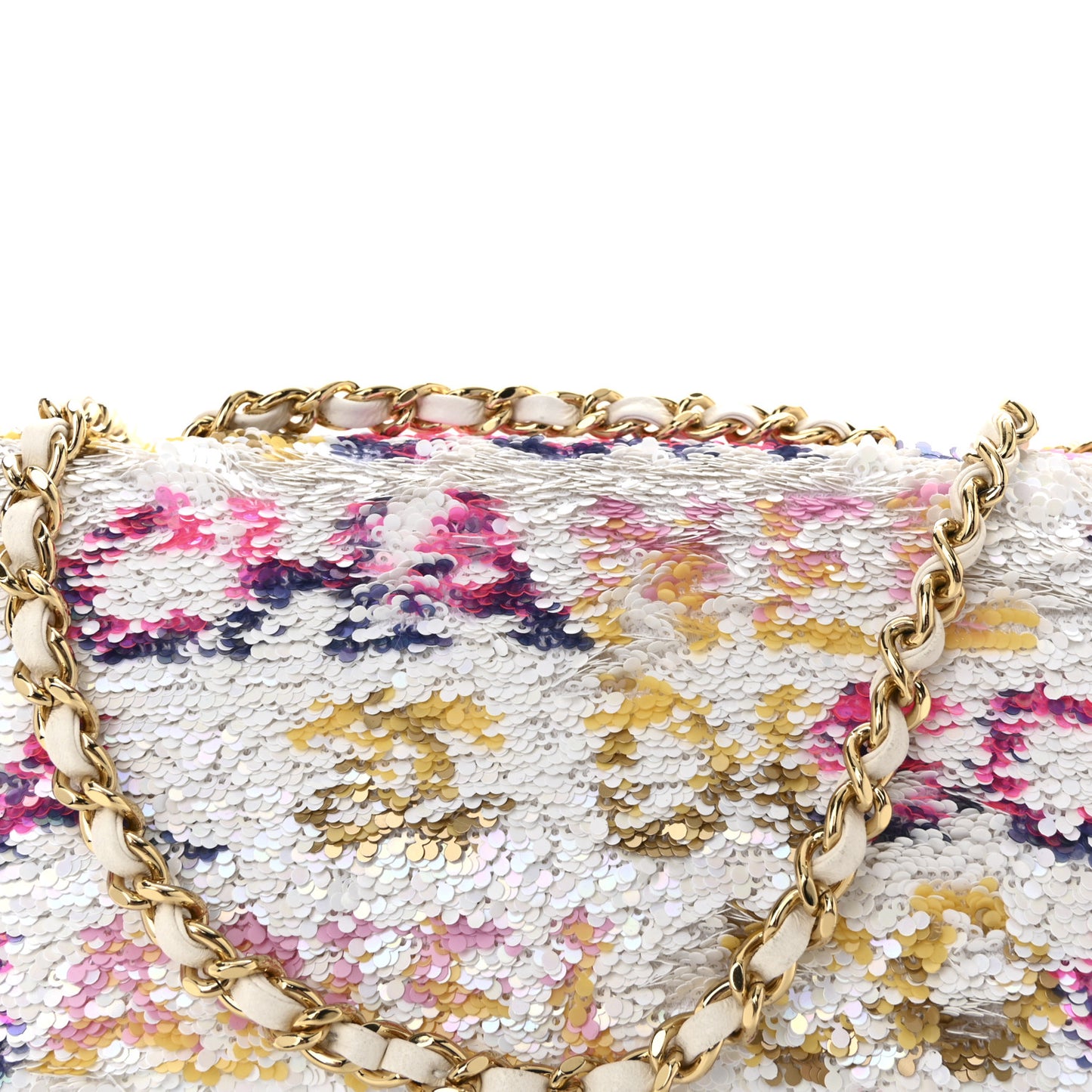 Sequin Logo CC Small Single Flap White Multicolor