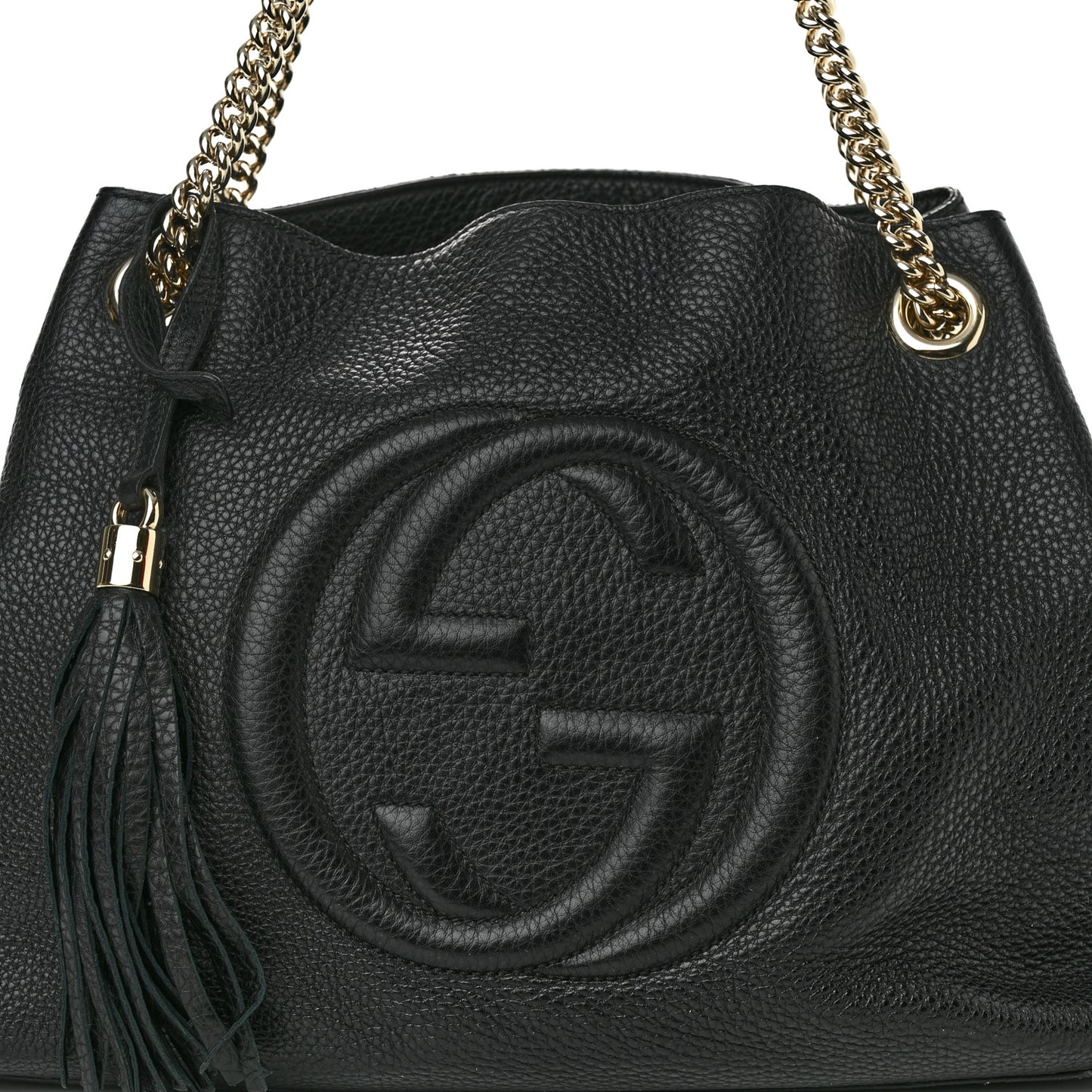 Pebbled Calfskin Medium Soho Chain Shoulder Bag Black