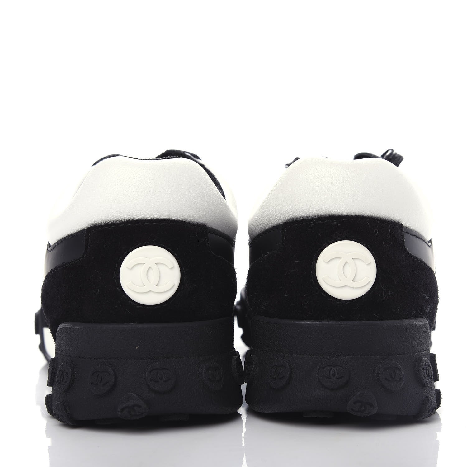 Chanel Nylon Calfskin Suede CC Sneakers 36.5 Grey Black White 7 of 10