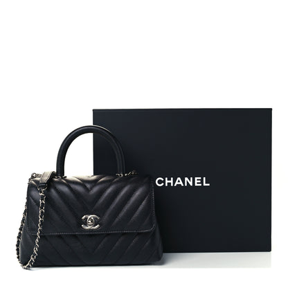 Chanel Caviar Chevron Quilted Mini Coco Handle Flap Black 12 of 12