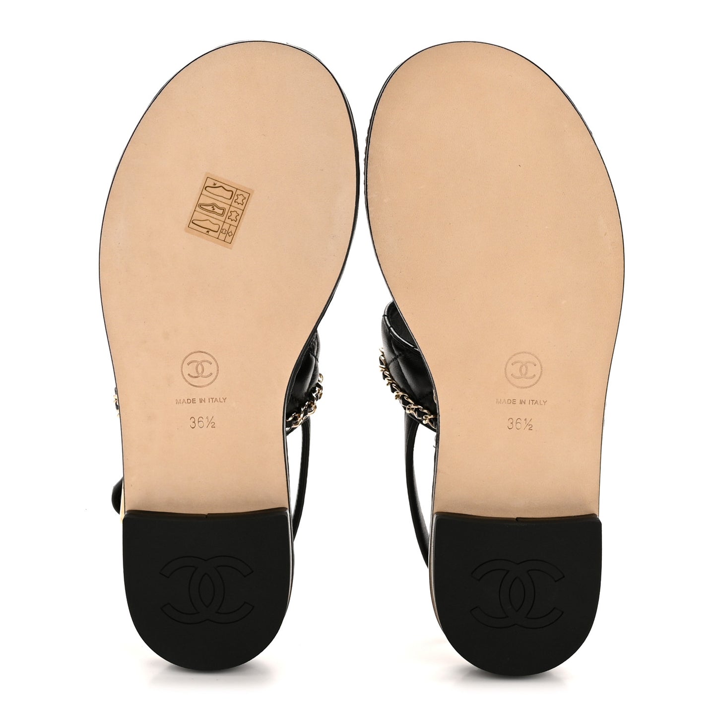 Shiny Lambskin Quilted Chain CC Sandals 36.5 Black