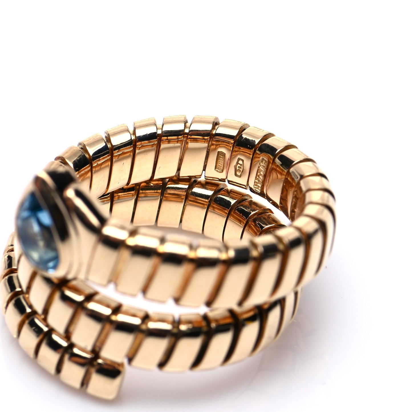 18K Yellow Gold Blue Topaz Tubogas Ring 52 6