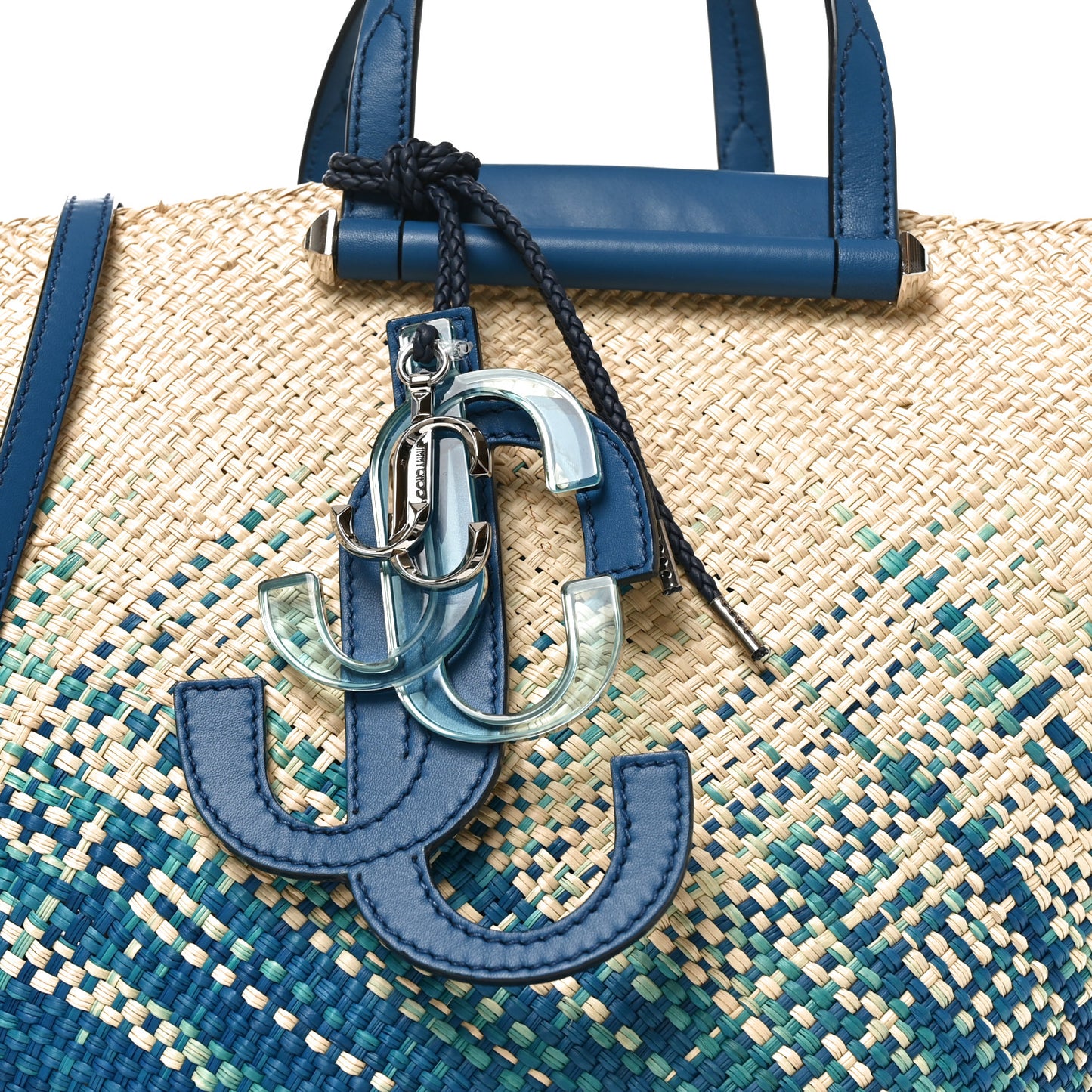 Raffia Degrade Macy Basket Tote Natural Butterfly Blue