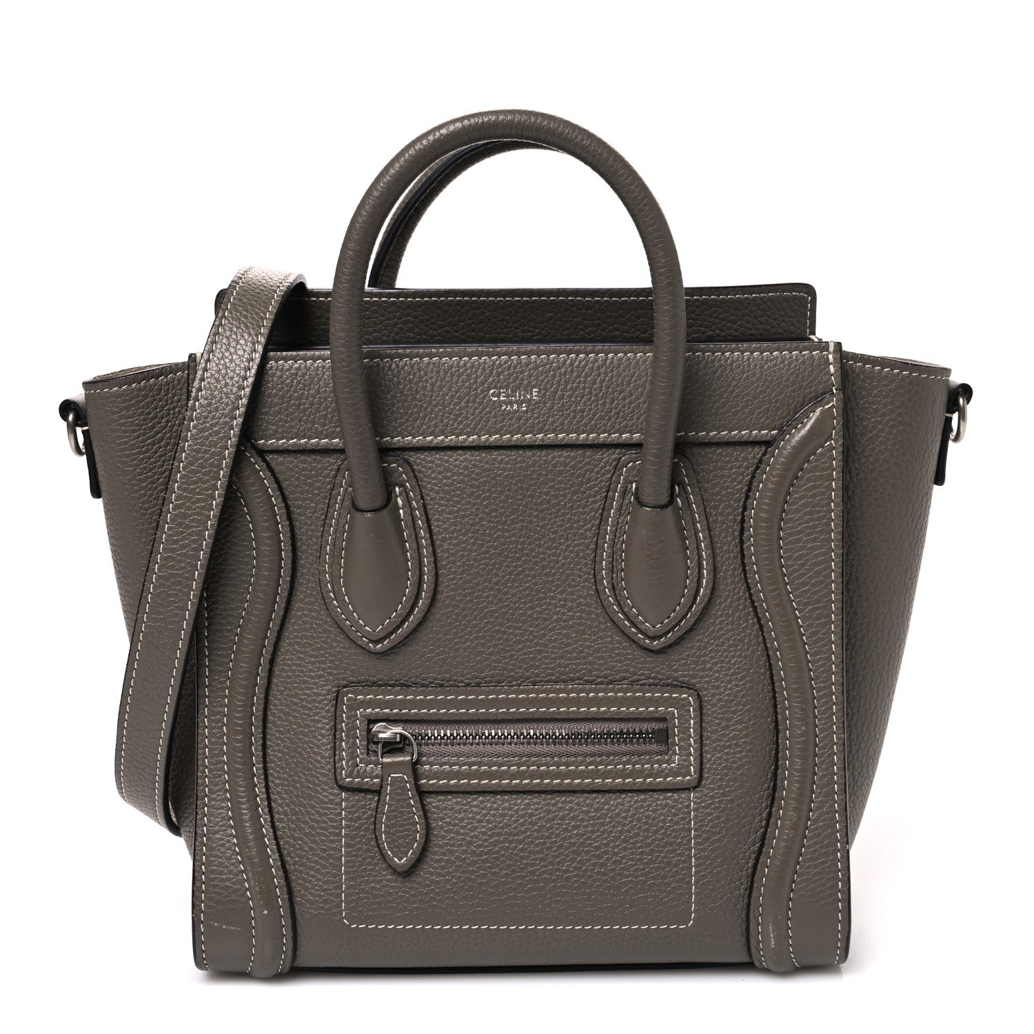 Celine Drummed Calfskin Nano Luggage Souris 1 of 11