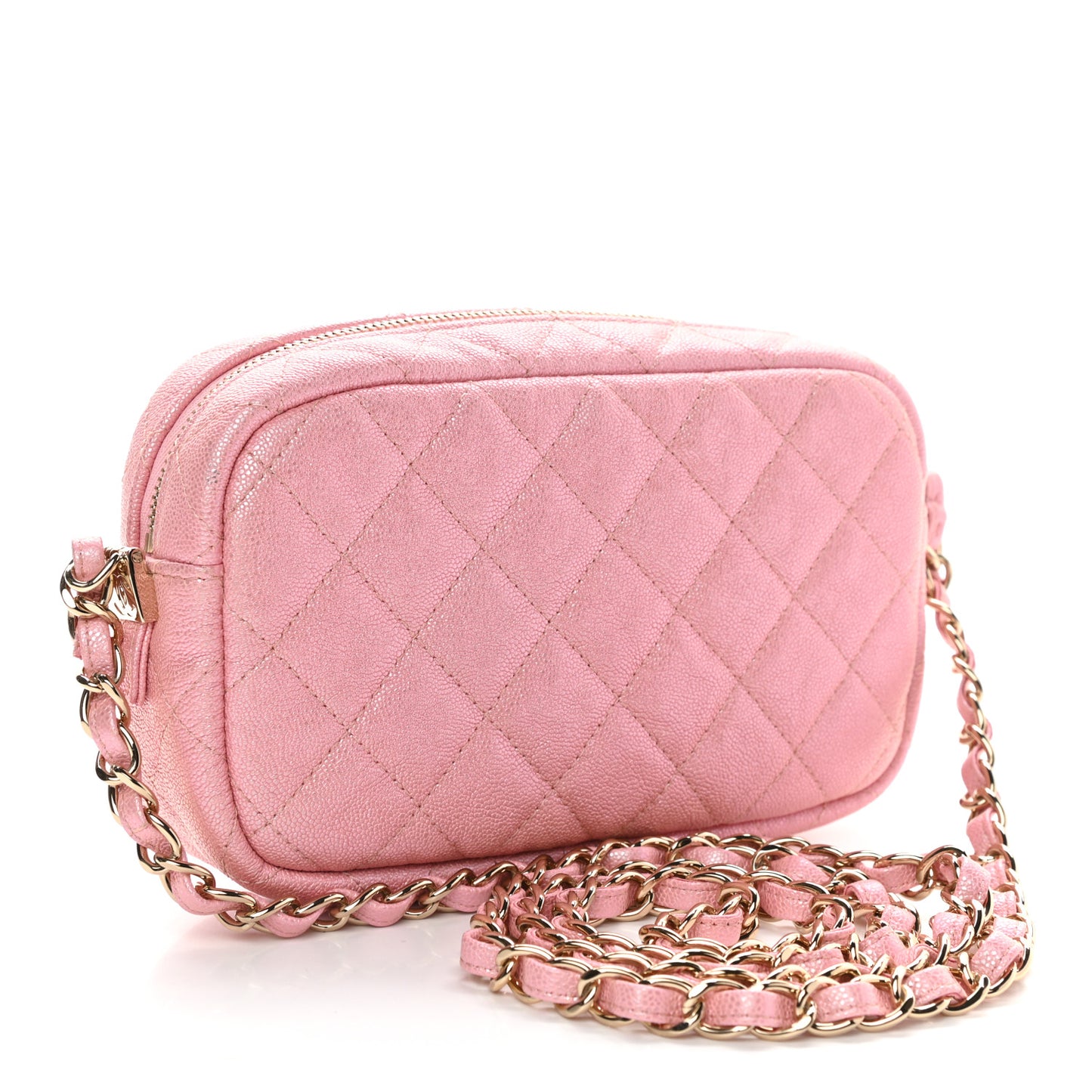 Iridescent Caviar Quilted Small Timeless Camera Case Pink