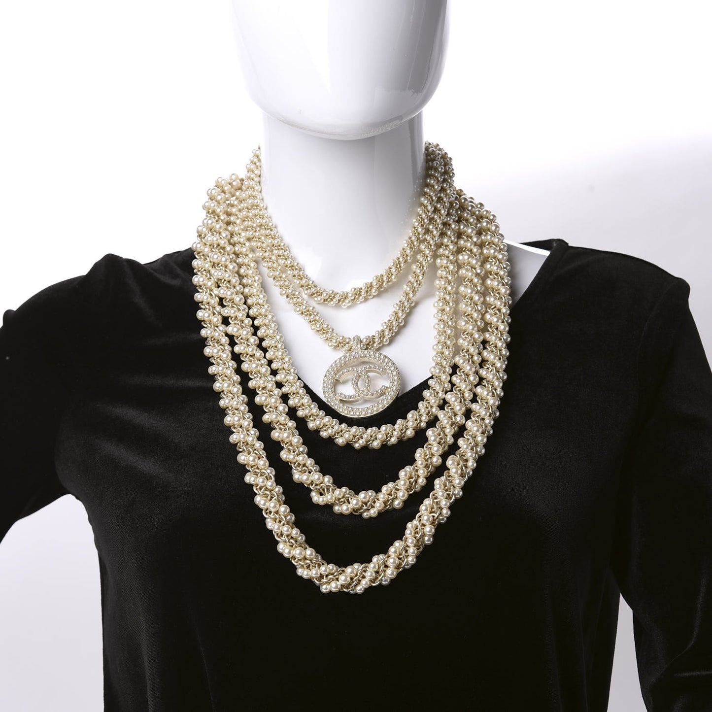 Pearl CC Long Multistrand Necklace Gold