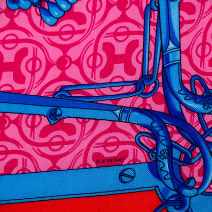 Hermes Cashmere Silk Mors Et Gourmettes Remix Shawl 140 Vermillon Rose Bleu Azur 3 of 6