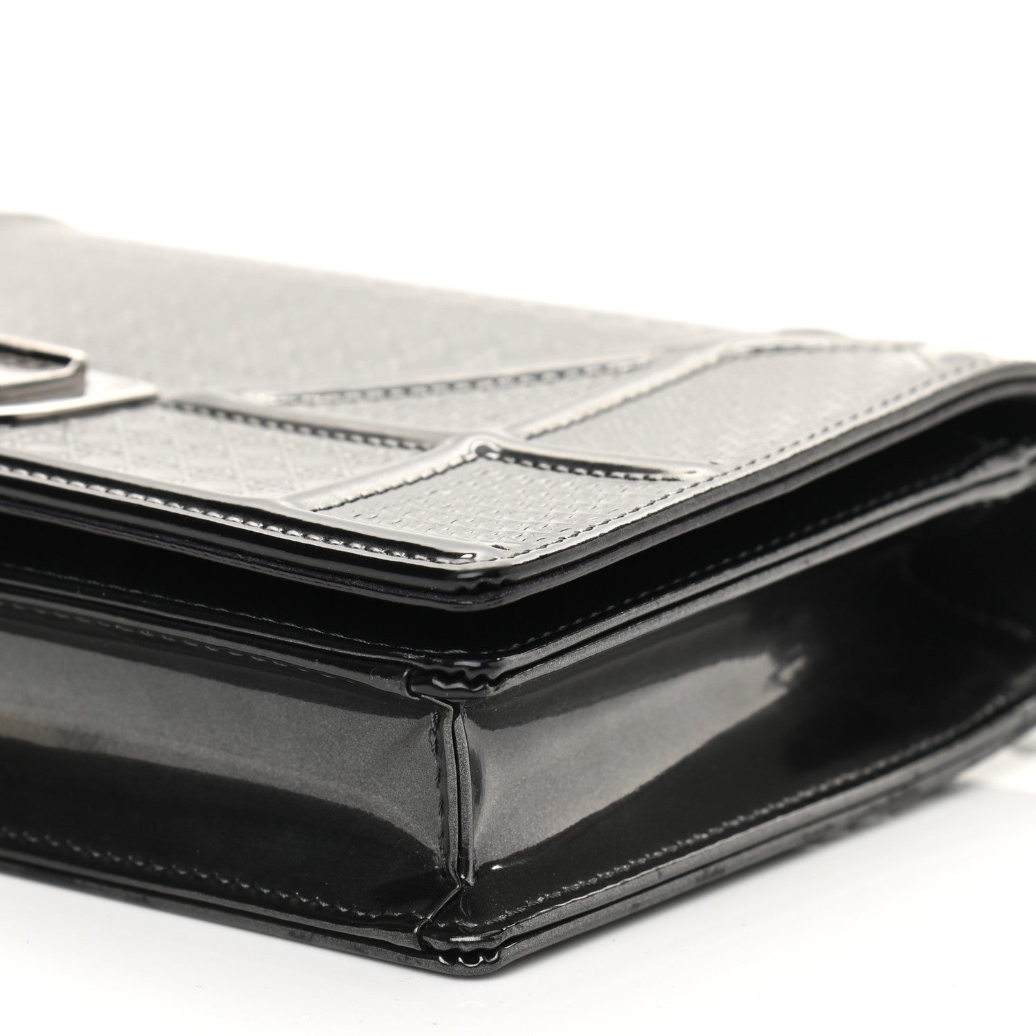 Christian Dior Metallic Patent Micro-Cannage Diorama Wallet on Chain Pouch Onyx Black 10 of 15