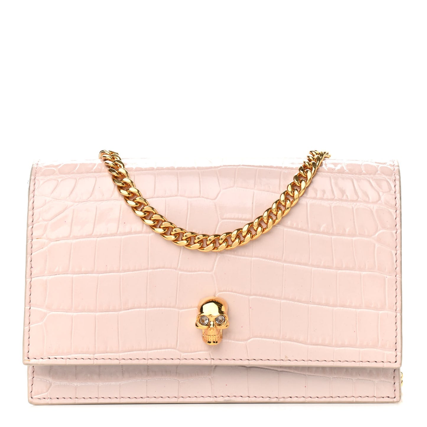 Calfskin Crocodile Embossed Skull Mini Crossbody Bag Light Pink