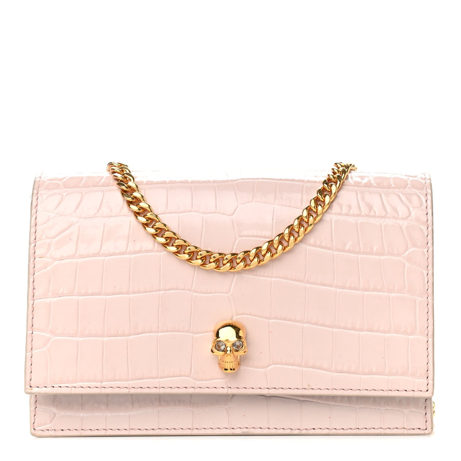 Alexander McQueen Calfskin Crocodile Embossed Skull Mini Crossbody Bag Light Pink 1 of 9