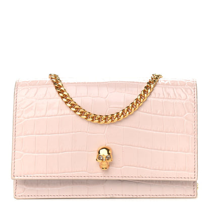 Alexander McQueen Calfskin Crocodile Embossed Skull Mini Crossbody Bag Light Pink 1 of 9