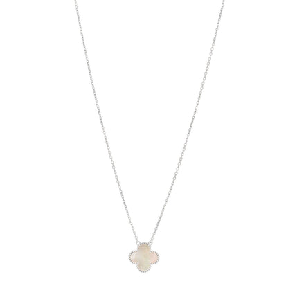 Van Cleef & Arpels 18K White Gold Mother of Pearl Vintage Alhambra Pendant Necklace 1 of 6