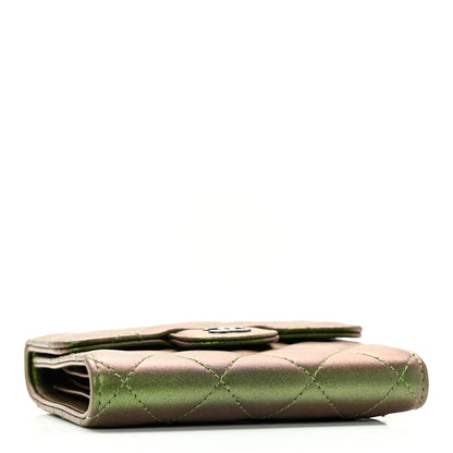 Chanel Iridescent Lambskin Quilted Small Compact Wallet Green 4 of 13