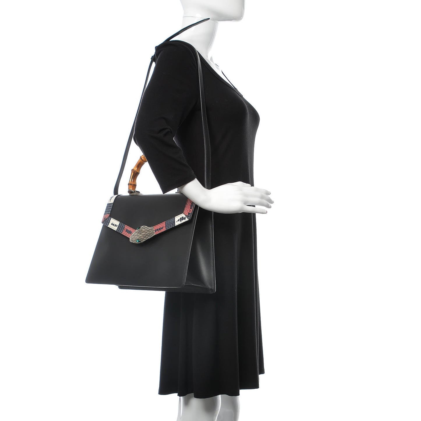 Calfskin Snakeskin Small Lilith Top Handle Bag Black
