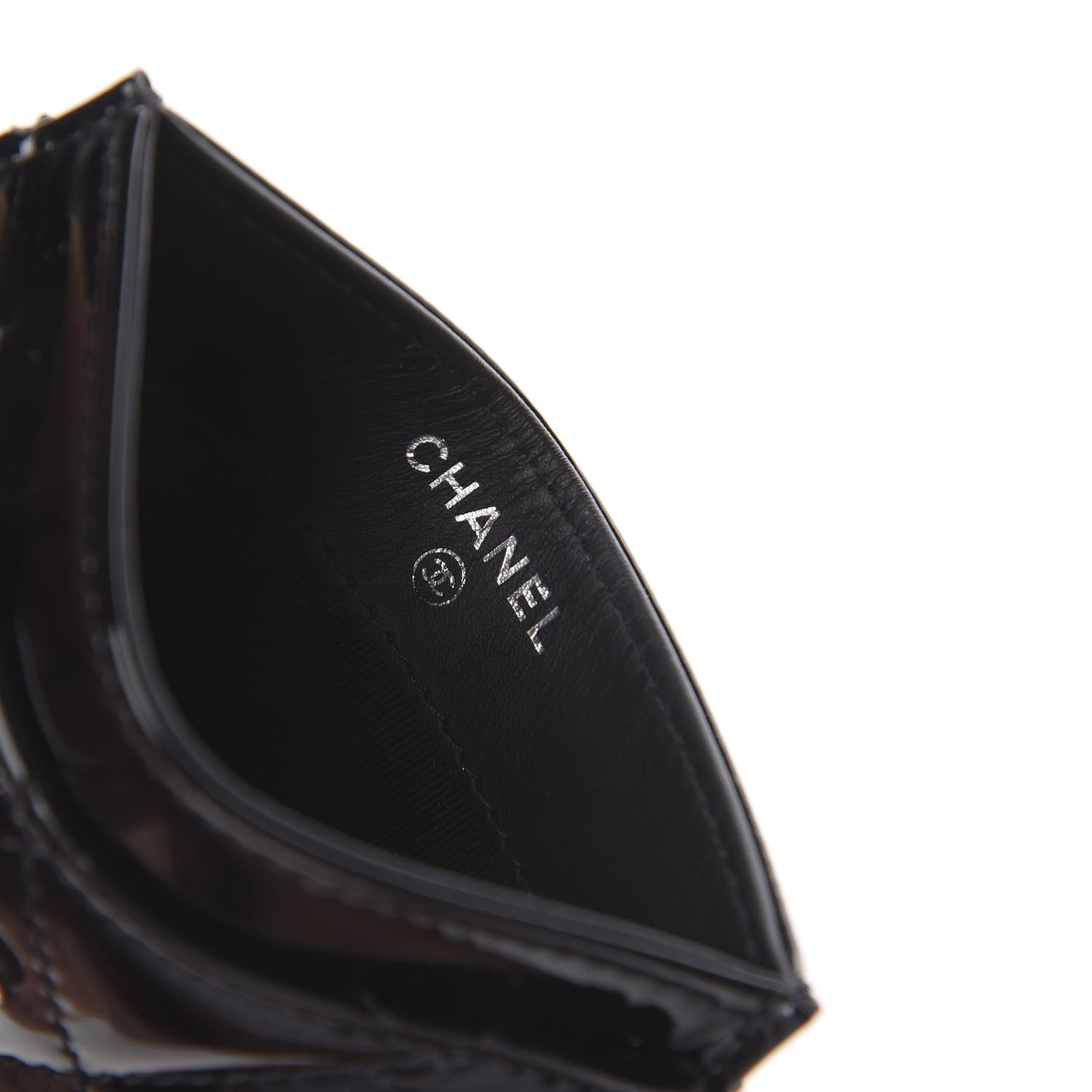 Patent Calfskin Quilted Card Holder Black