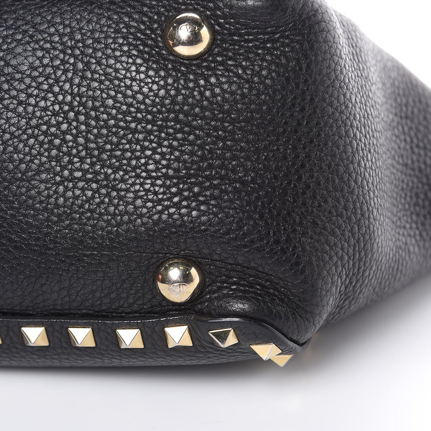 Grained Calfskin Small Rockstud Tote Black