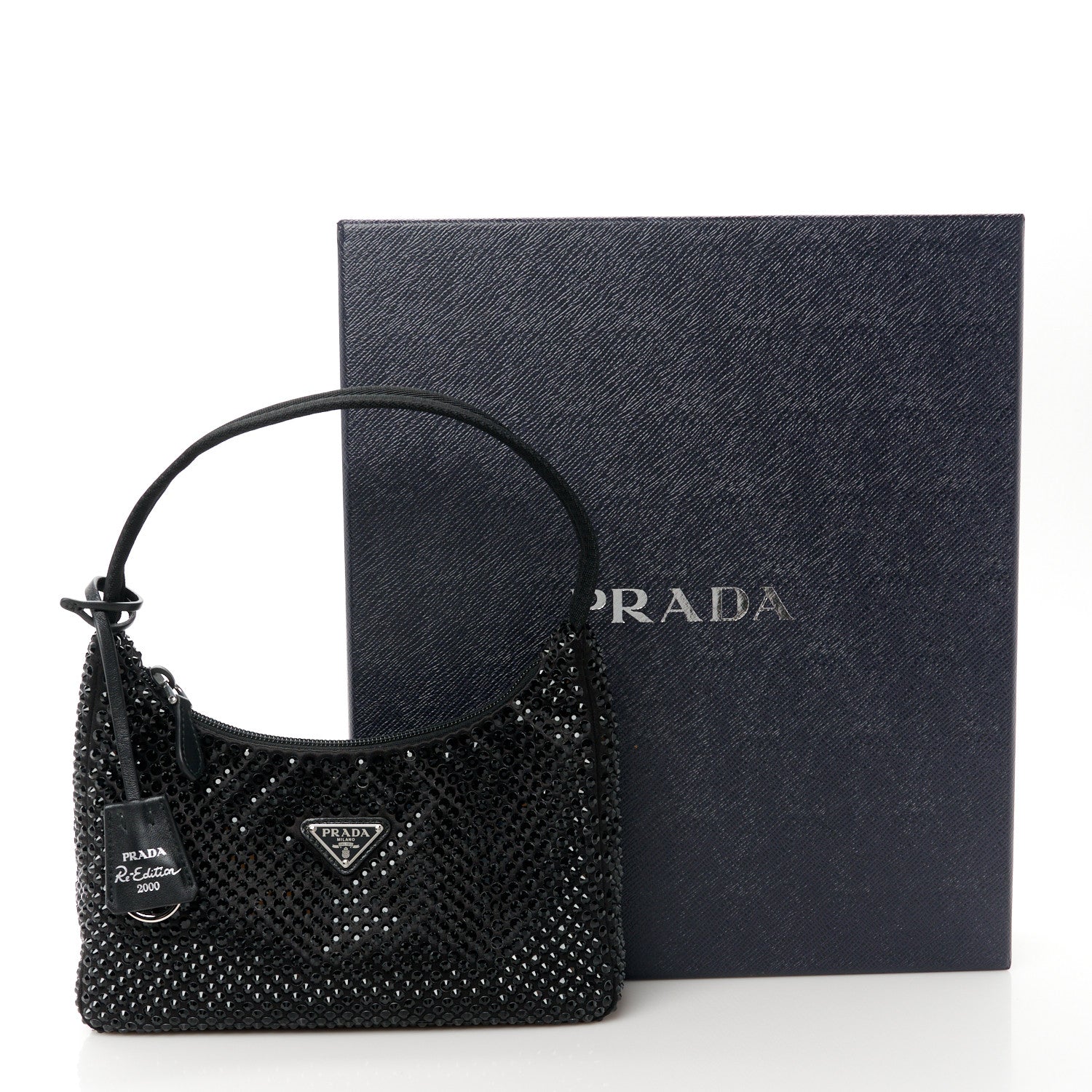 Prada Satin Crystal Mini Re-Edition 2000 Bag Black 11 of 11