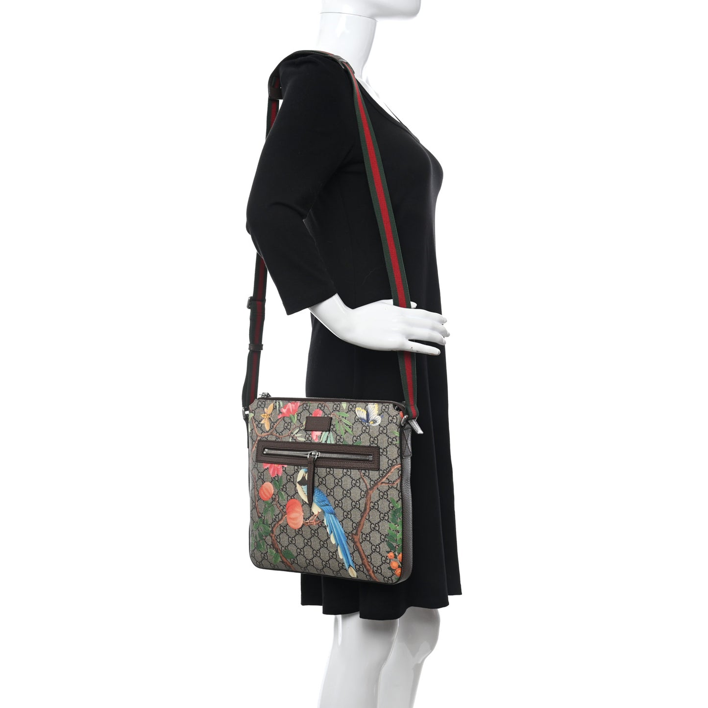 GG Supreme Monogram Tian Web Medium Flat Messenger Beige Multicolor New Acero