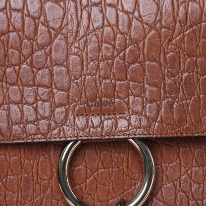 Chloe Calfskin Crocodile Embossed Medium Faye Shoulder Bag Mahogany 7 of 9