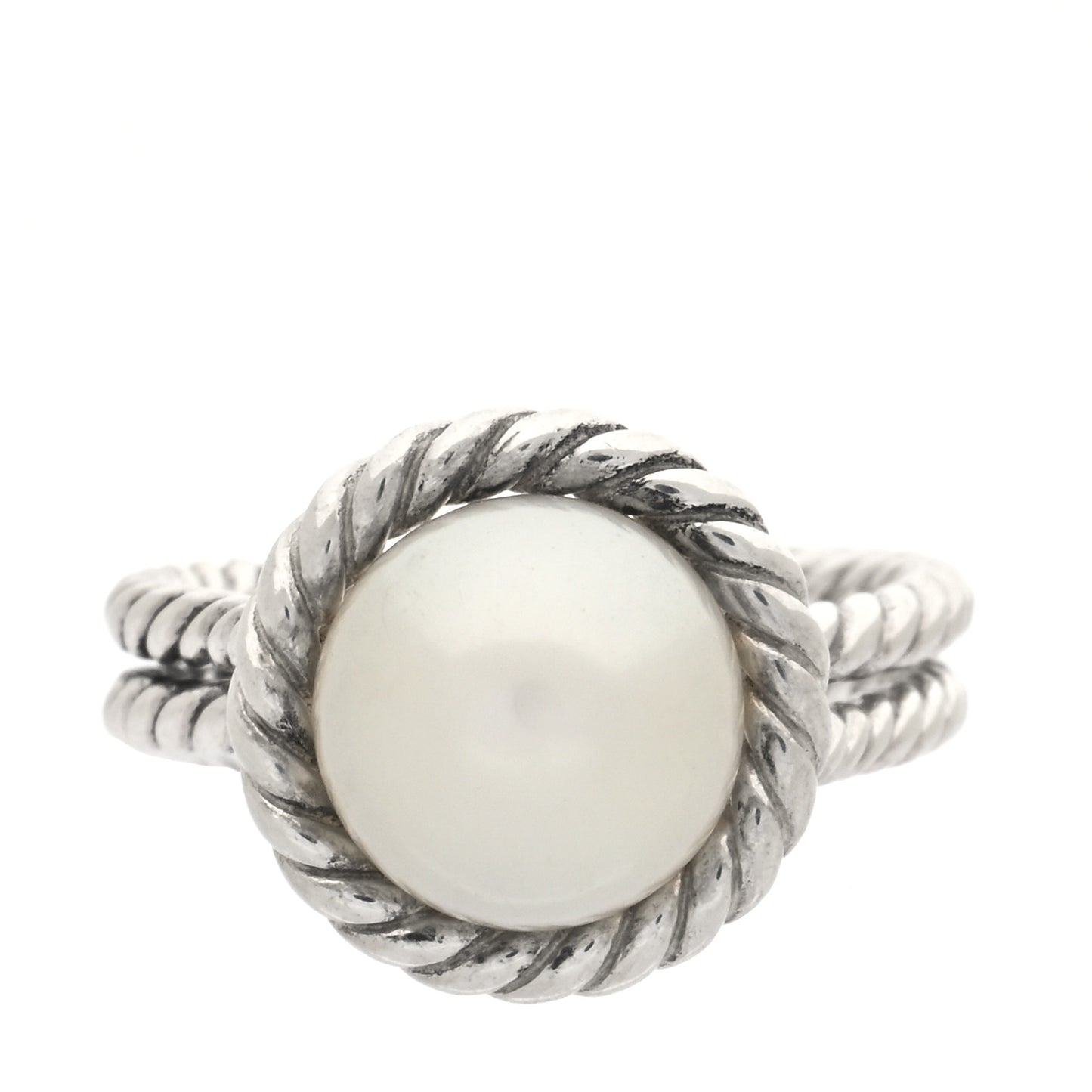 Sterling Silver Pearl 10.5mm Cable Ring 52 6