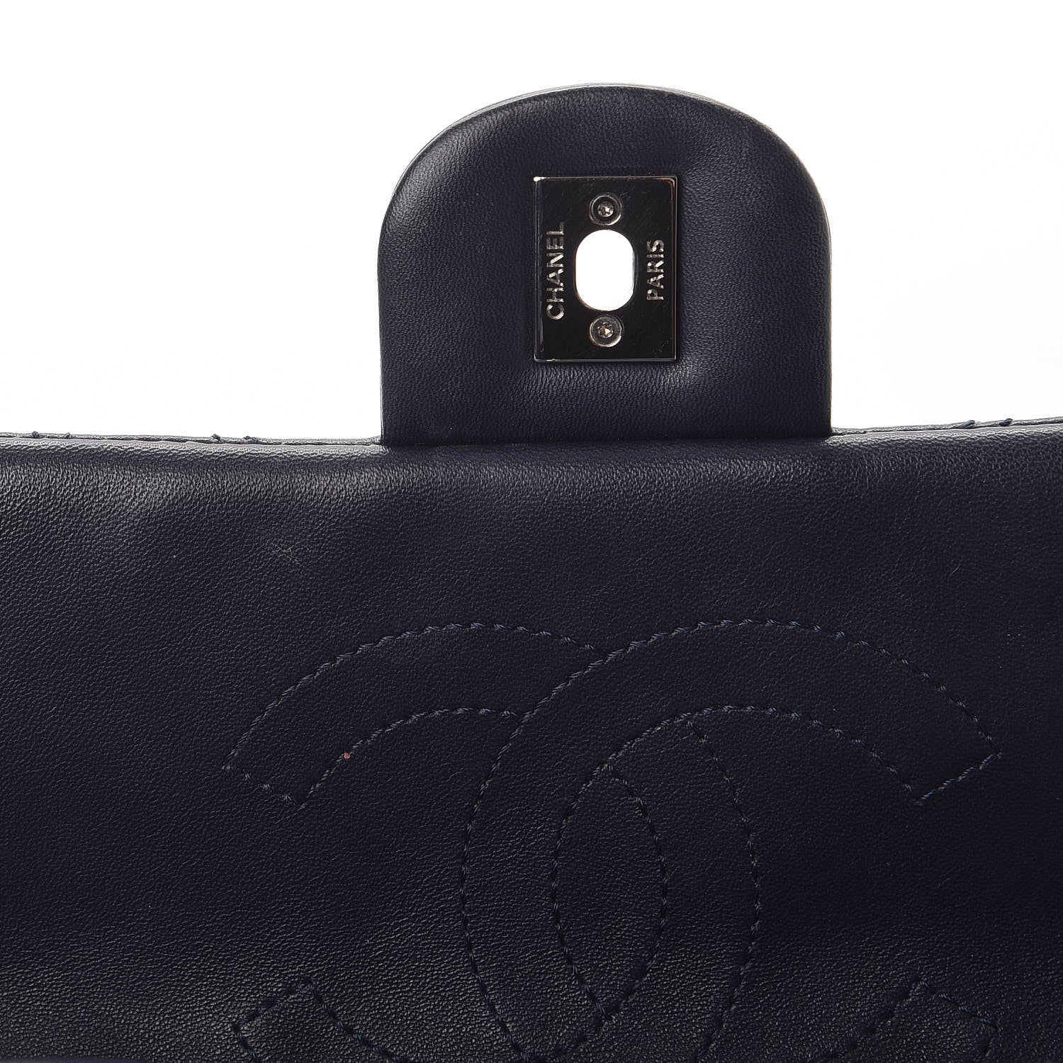 Chanel Lambskin Chevron Double Stitch Medium Single Flap Navy 8 of 10