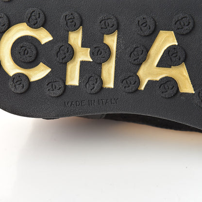 Chanel Metallic Fabric Calfskin Suede Crocodile Embossed CC Sneakers 38 Black Gold 8 of 10