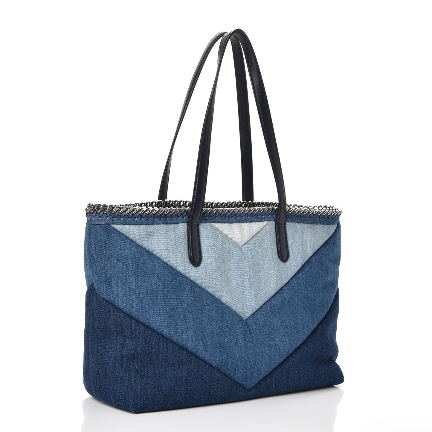 Eco Denim Chevron Quilted Falabella East West Shopper Tote Blue