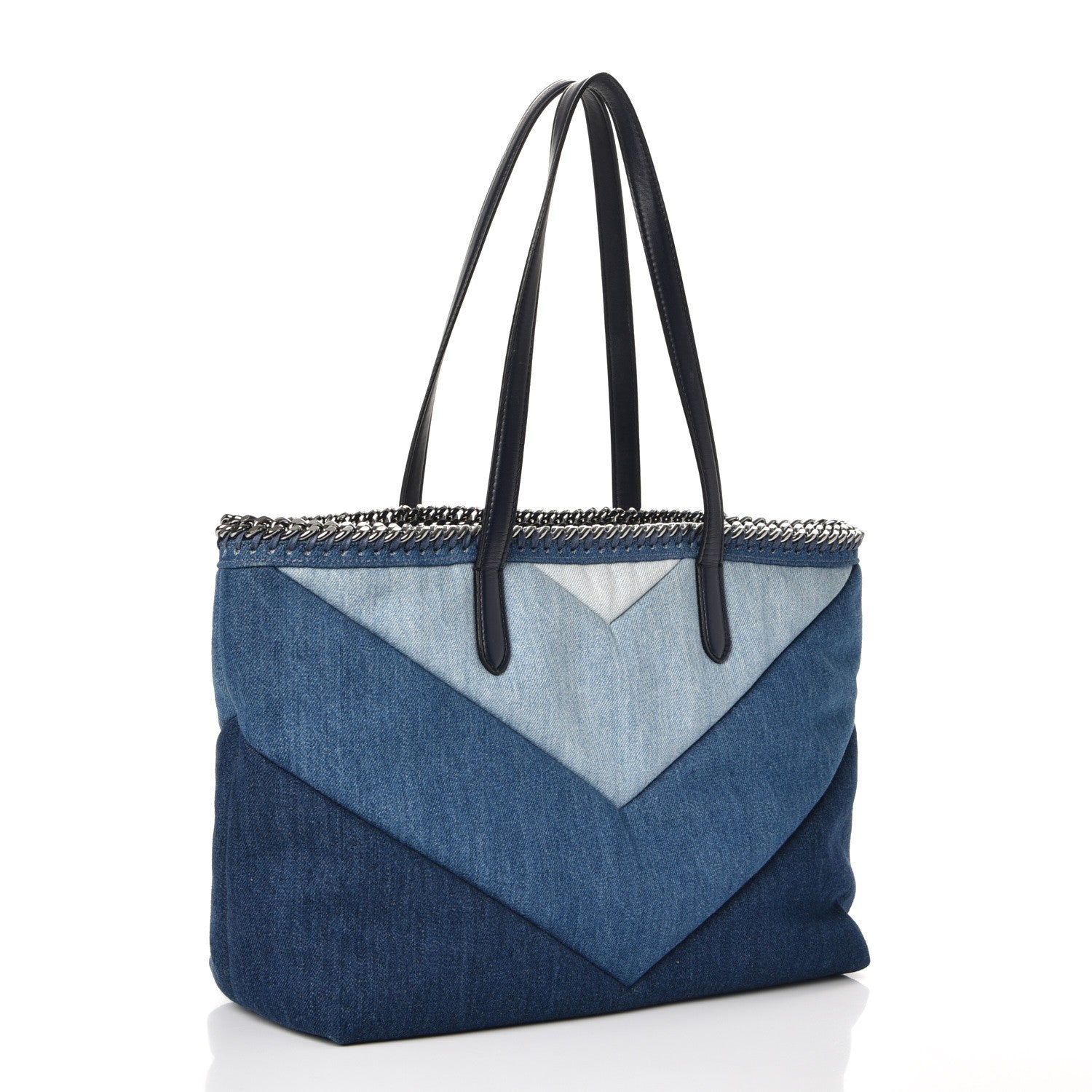 Stella McCartney Eco Denim Chevron Quilted Falabella East West Shopper Tote Blue 3 of 9