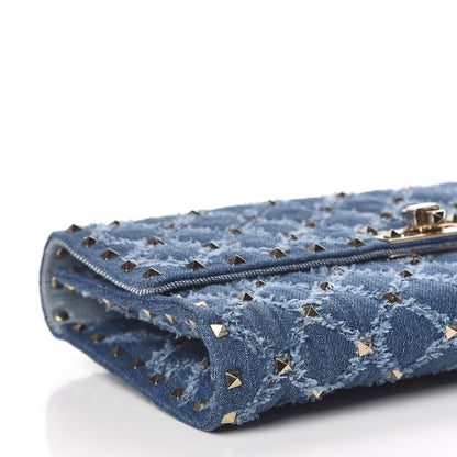 Valentino Garavani Denim Rockstud Spike Wallet on Chain Blue 6 of 10