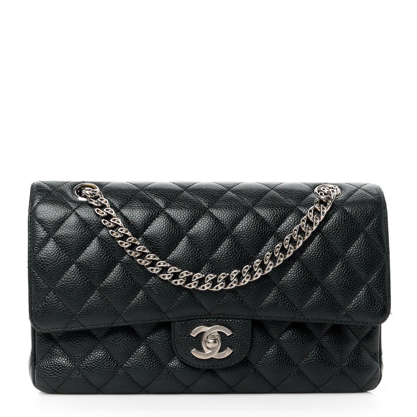 Caviar Quilted Medium Double Flap Bijoux Chain Black