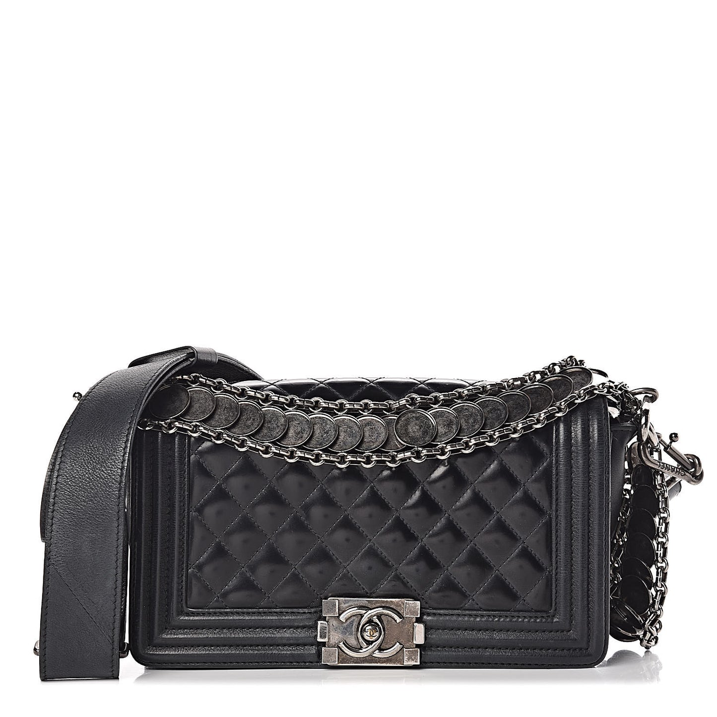 Glazed Calfskin Quilted Medium Boy Flap Black