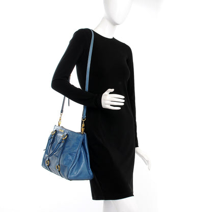 Miu Miu Vitello Shine Tote Ocean 2 of 9