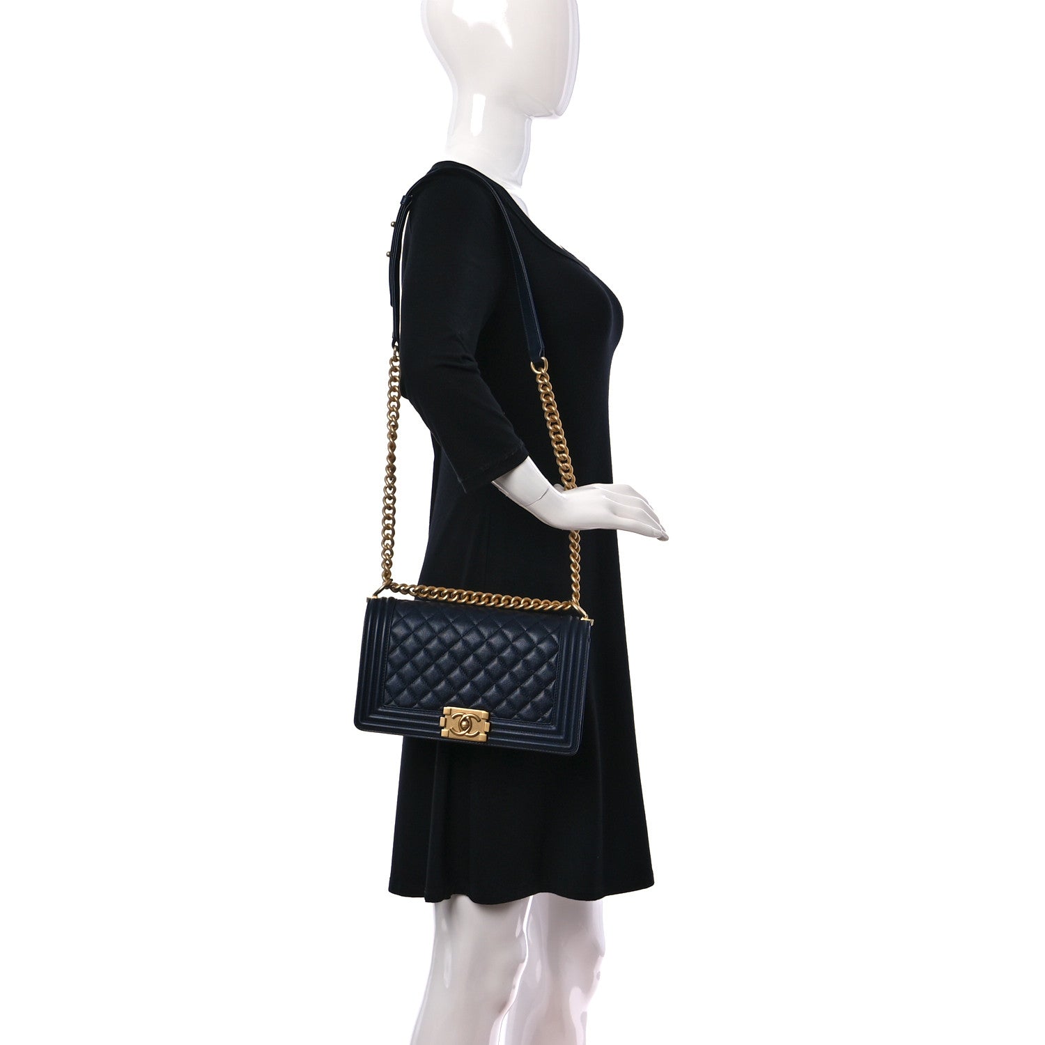 Chanel Pearly Caviar Quilted Medium Boy Flap Blue 2 of 10
