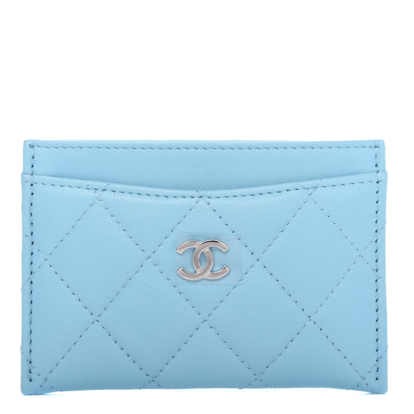 Lambskin Quilted Card Holder Neon Blue