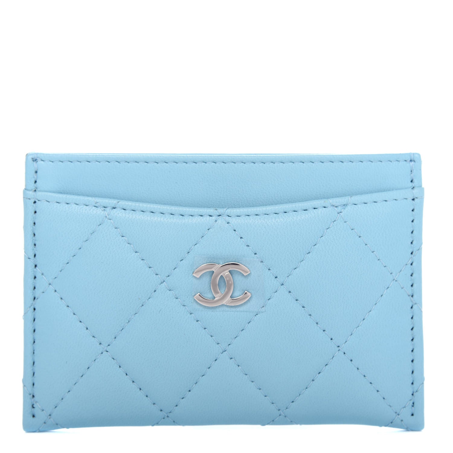 Chanel Lambskin Quilted Card Holder Neon Blue 1 of 9