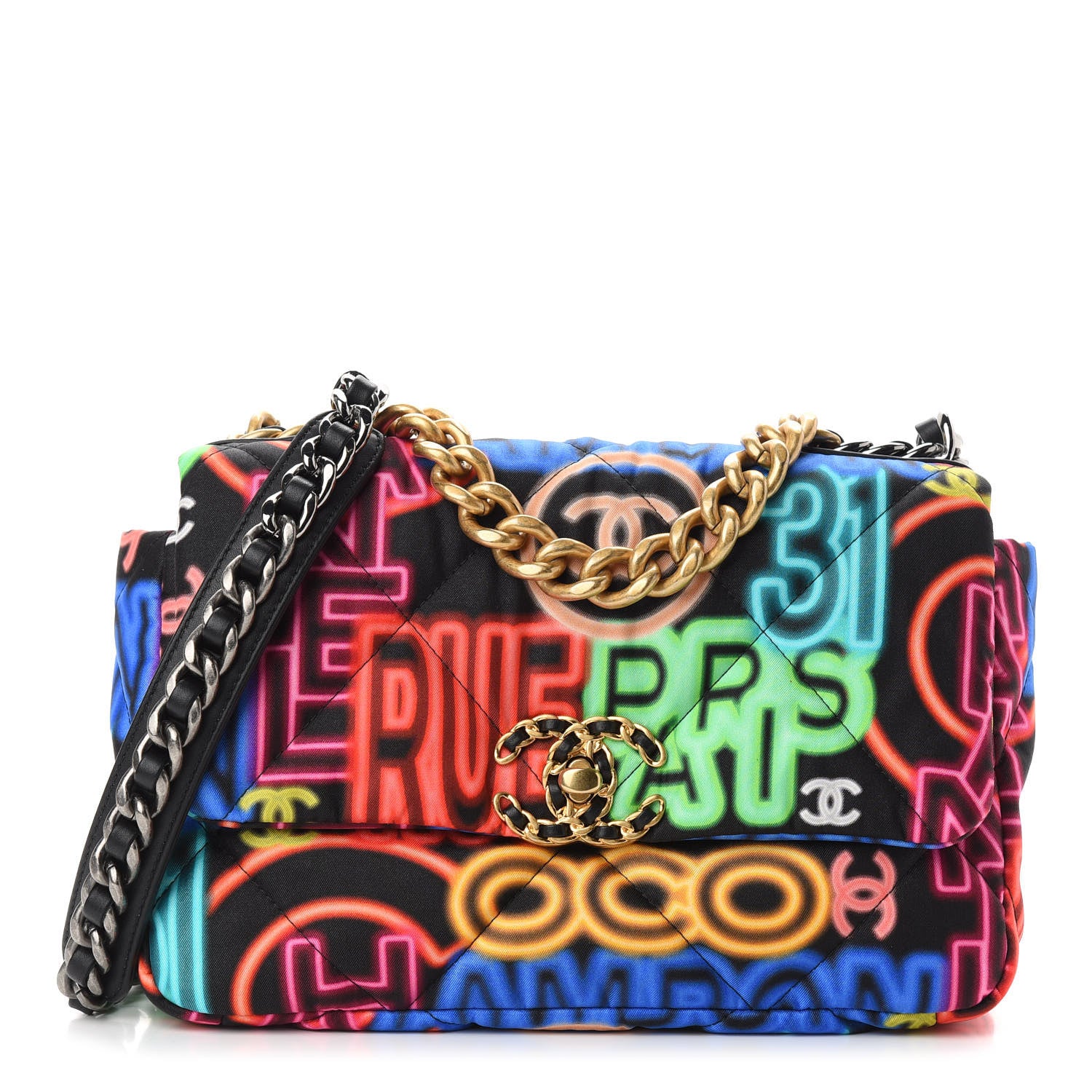 Chanel Fabric Printed Medium Chanel 19 Flap Black Multicolor 1 of 8