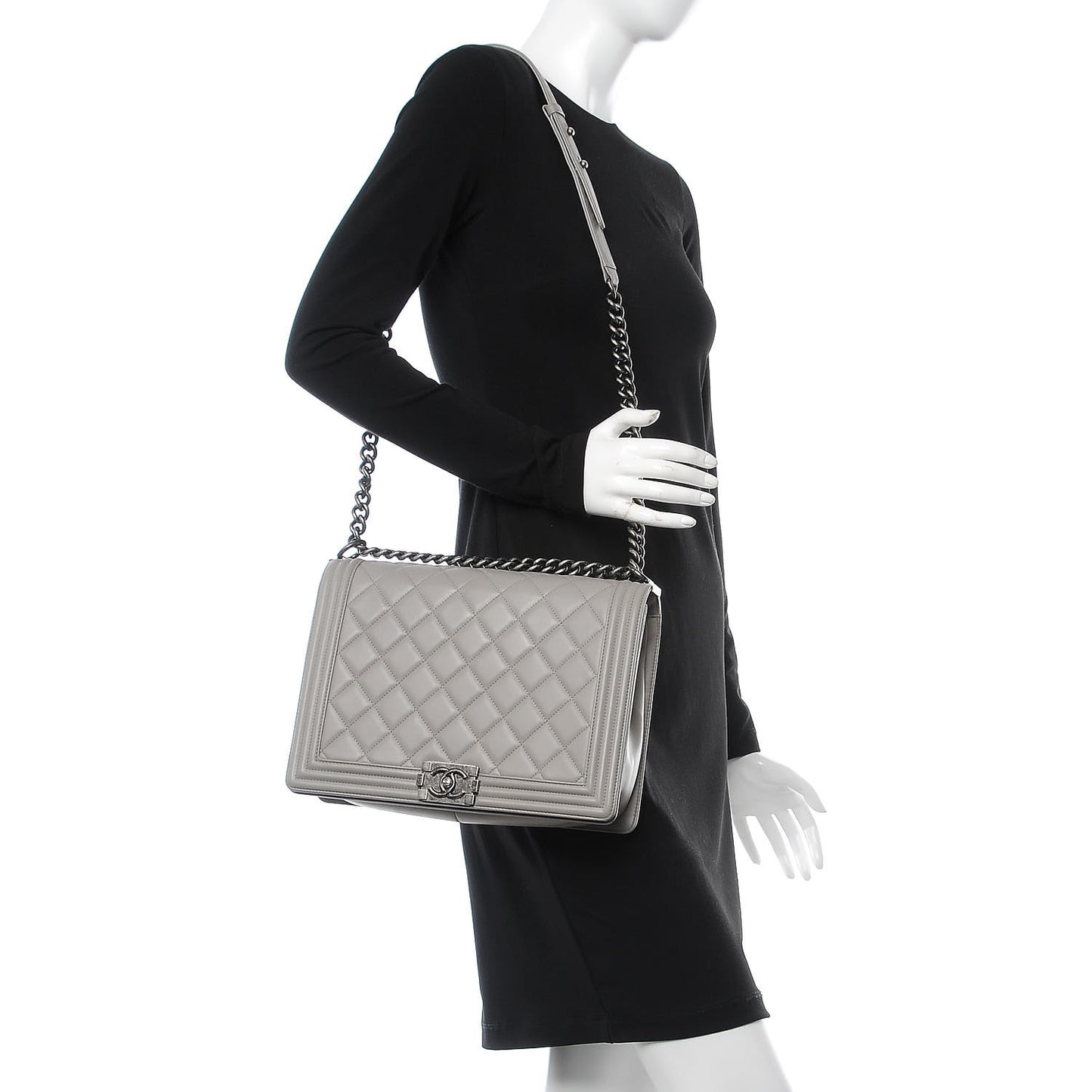 Lambskin Quilted Large Boy Flap Grey